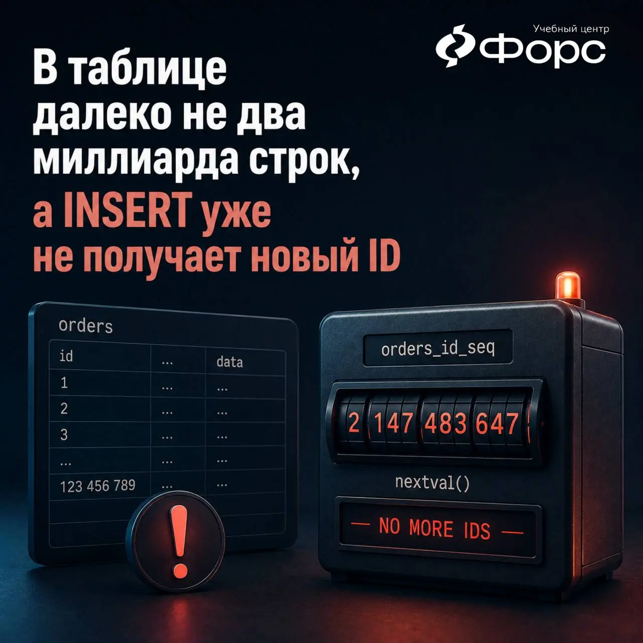 🛠️ В таблице далеко не два миллиарда строк, а INSERT уже не получает новый ID
Причина может быть не в количестве строк.
А в sequence.
Sequence — не счётчик сохранённых записей. Она выдаёт значения | Сетка — социальная сеть от hh.ru