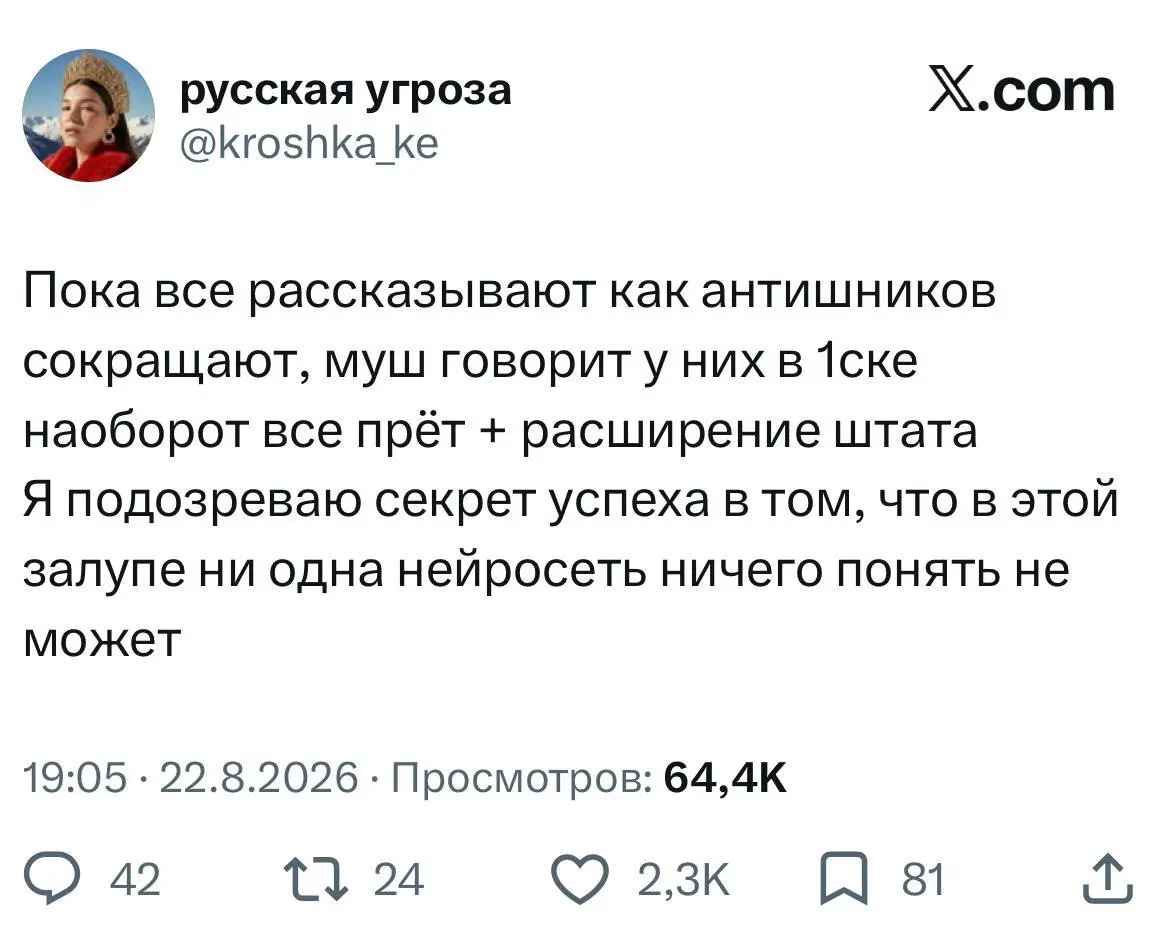 А еще, судя по открытым данным, инфобез (не путайте с инфобиз) тоже востребован. А по картинке согласен - мы платим за 1С, которая стоит на 1 ПК у буха :) кажется что-то около 5к за час работы | Сетка — социальная сеть от hh.ru