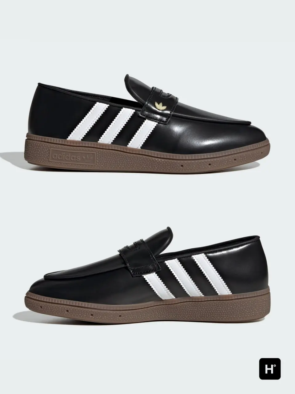 Adidas выкатили чёрные мокасины. Обувь сделана из кожи, вместо шнуровки — ремешок, а сбоку золотой трилистник и классические три полоски. Официальная цена — 130 долларов или 10 тысяч рублей | Сетка — социальная сеть от hh.ru