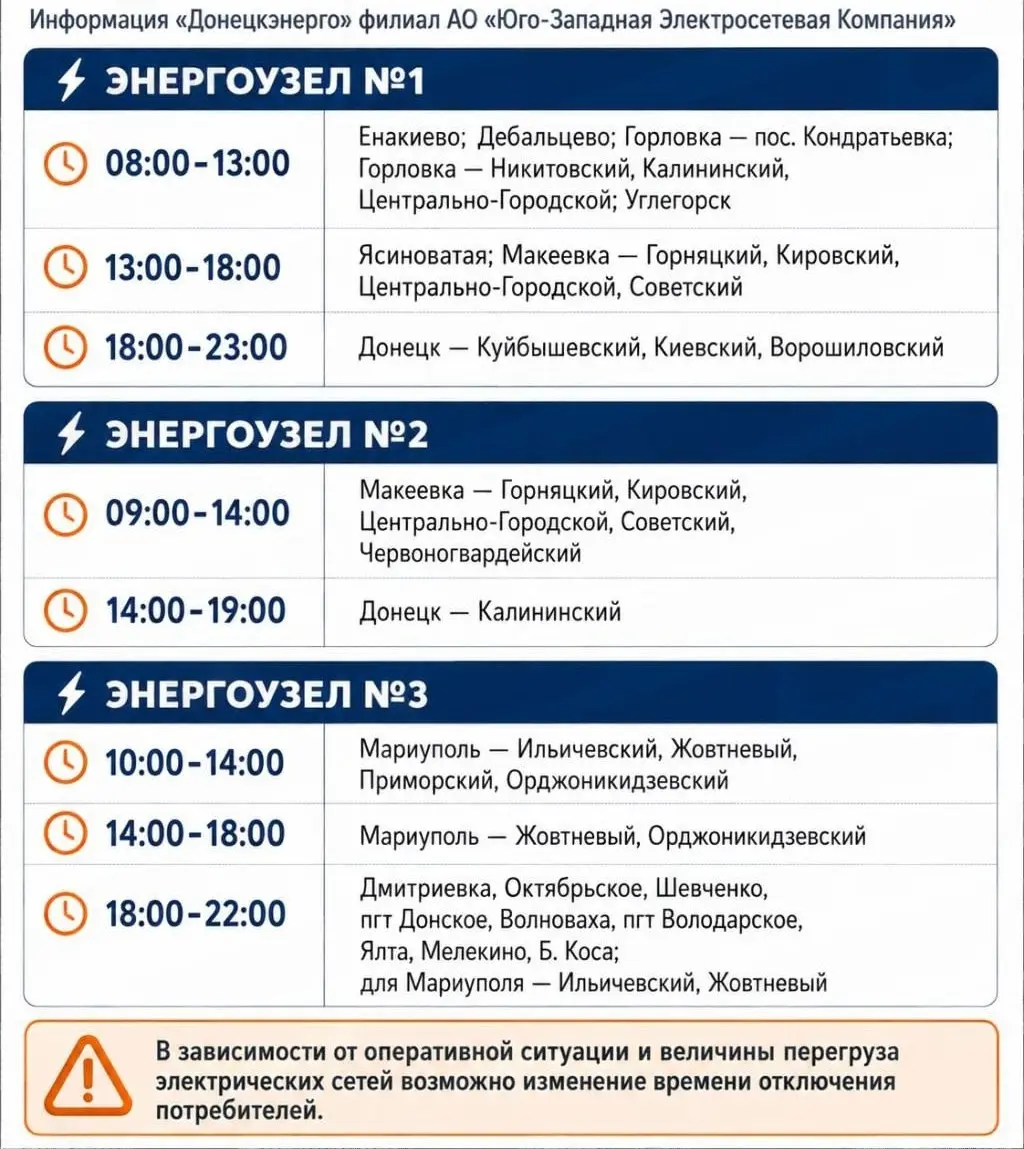 Вниманию жителей ДНР. График временных отключений электроэнергии по республике опубликовал "Донецкэнерго" | Сетка — социальная сеть от hh.ru