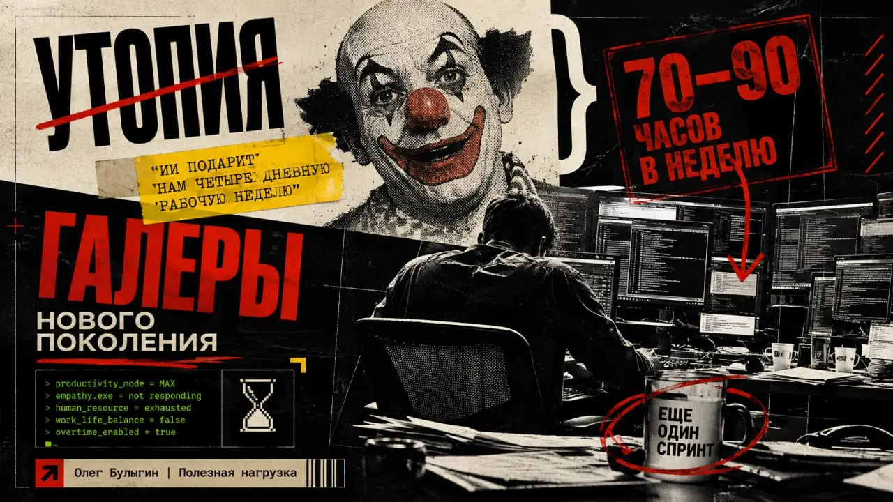 «ИИ подарит нам четырехдневную рабочую неделю» — говорили они 🤡
Помните эти сладкие сказки от техногигантов о том, как нейросети избавят человечество от рутины, и мы наконец-то станем меньше работать?... | Сетка — социальная сеть от hh.ru