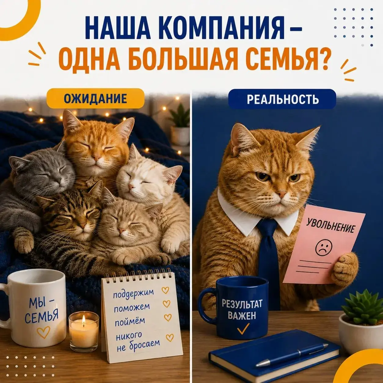 Наша компания - одна большая семья!
Пару лет назад эта фраза была настолько популярна, что её можно было встретить и в вакансиях, и на карьерных сайтах, и услышать уже на первом собеседовании | Сетка — социальная сеть от hh.ru