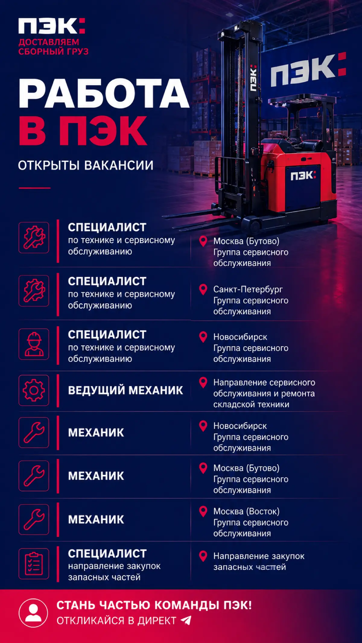 Работа в ПЭК. Сервис складской техники | Сетка — социальная сеть от hh.ru