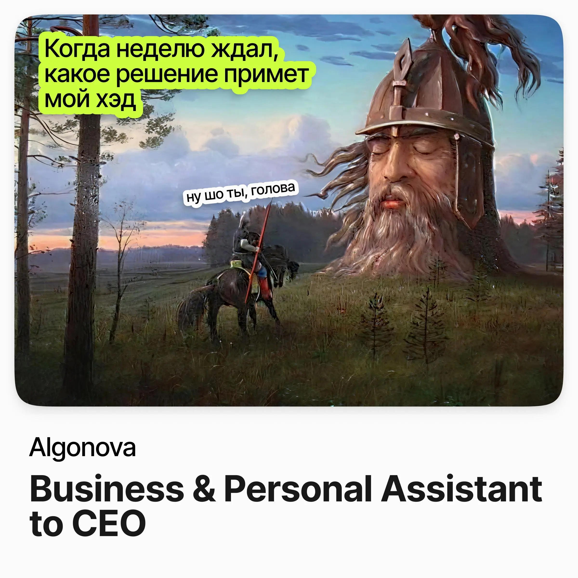 🌍 Business & Personal Assistant to CEO / Algonova
Algonova — международная EdTech-компания (бывш. Algorithmics Global), работает в 90+ странах и обучает 700 000 учеников в год | Сетка — социальная сеть от hh.ru