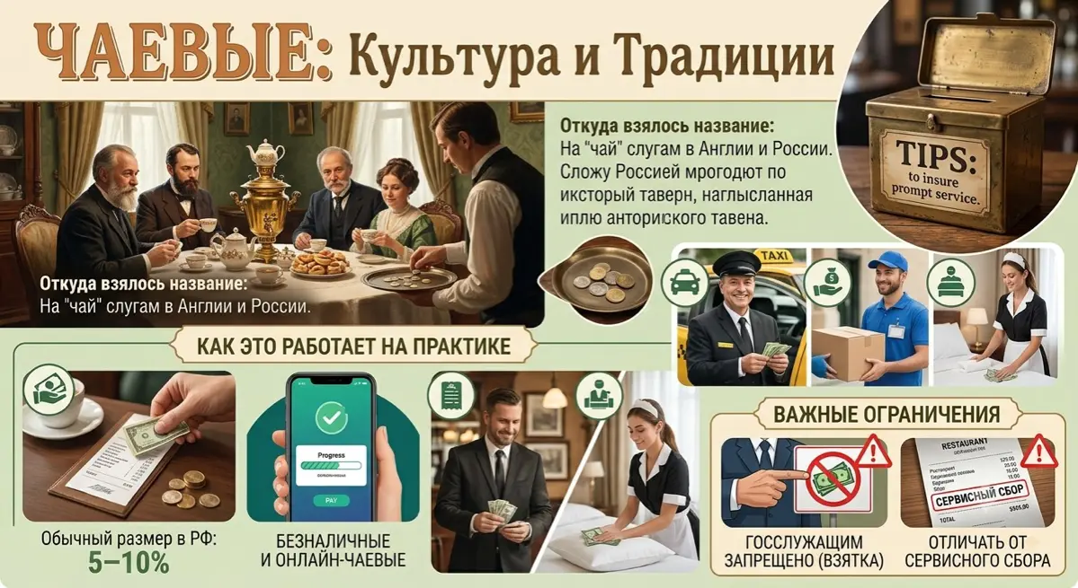 Чаевые — это добровольное денежное вознаграждение, которое клиент оставляет обслуживающему персоналу сверх суммы, указанной в счёте | Сетка — социальная сеть от hh.ru