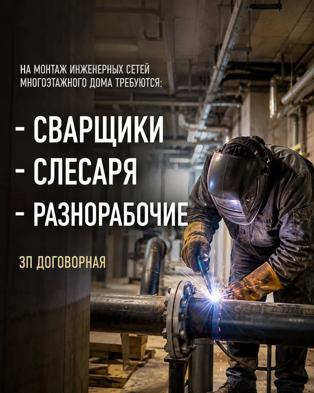1️⃣СВАРЩИК,
2️⃣СЛЕСАРЬ,
3️⃣РАЗНОРАБОЧИЙ
Прямой работодатель
• Москва, м. ЗИЛ
• Строительство
• +79227340340
Полное описание вакансии размещено в Телеграм и Макс | Сетка — социальная сеть от hh.ru