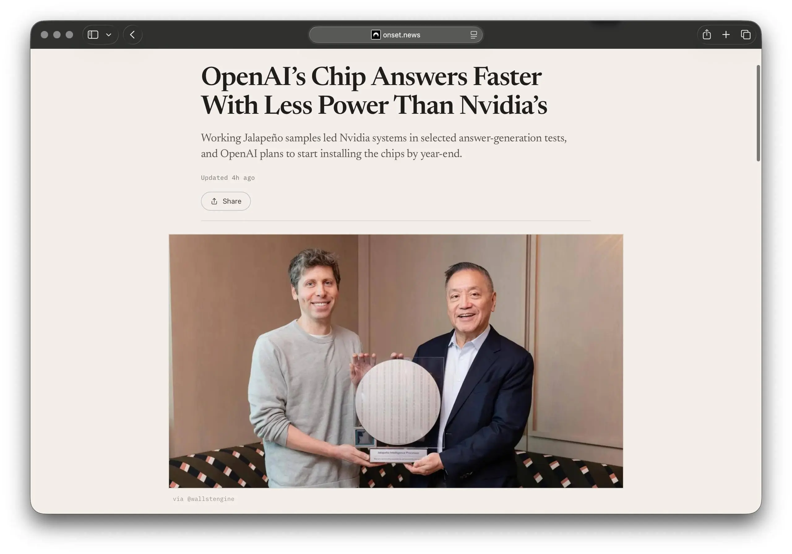 Ещё не вышедший чип OpenAI обошел Nvidia в первых открытых тестах. Jalapeño станет вторым физическим продуктом компании.
На трёх нейросетях он отвечал в 1,7-3,6 раза быстрее | Сетка — социальная сеть от hh.ru
