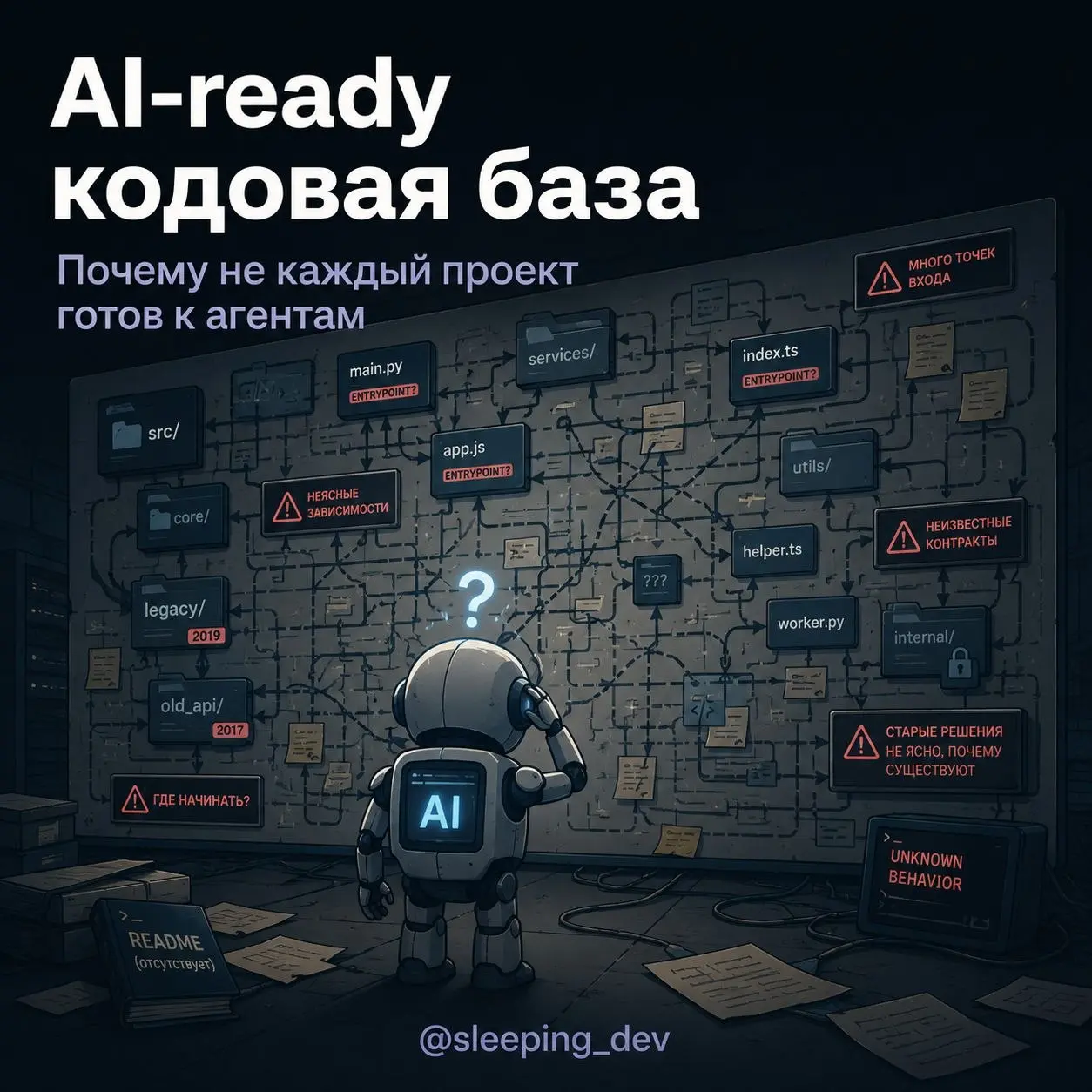 AI-ready кодовая база: почему не каждый проект готов к агентам
Подключить AI-агента к репозиторию технически несложно | Сетка — социальная сеть от hh.ru