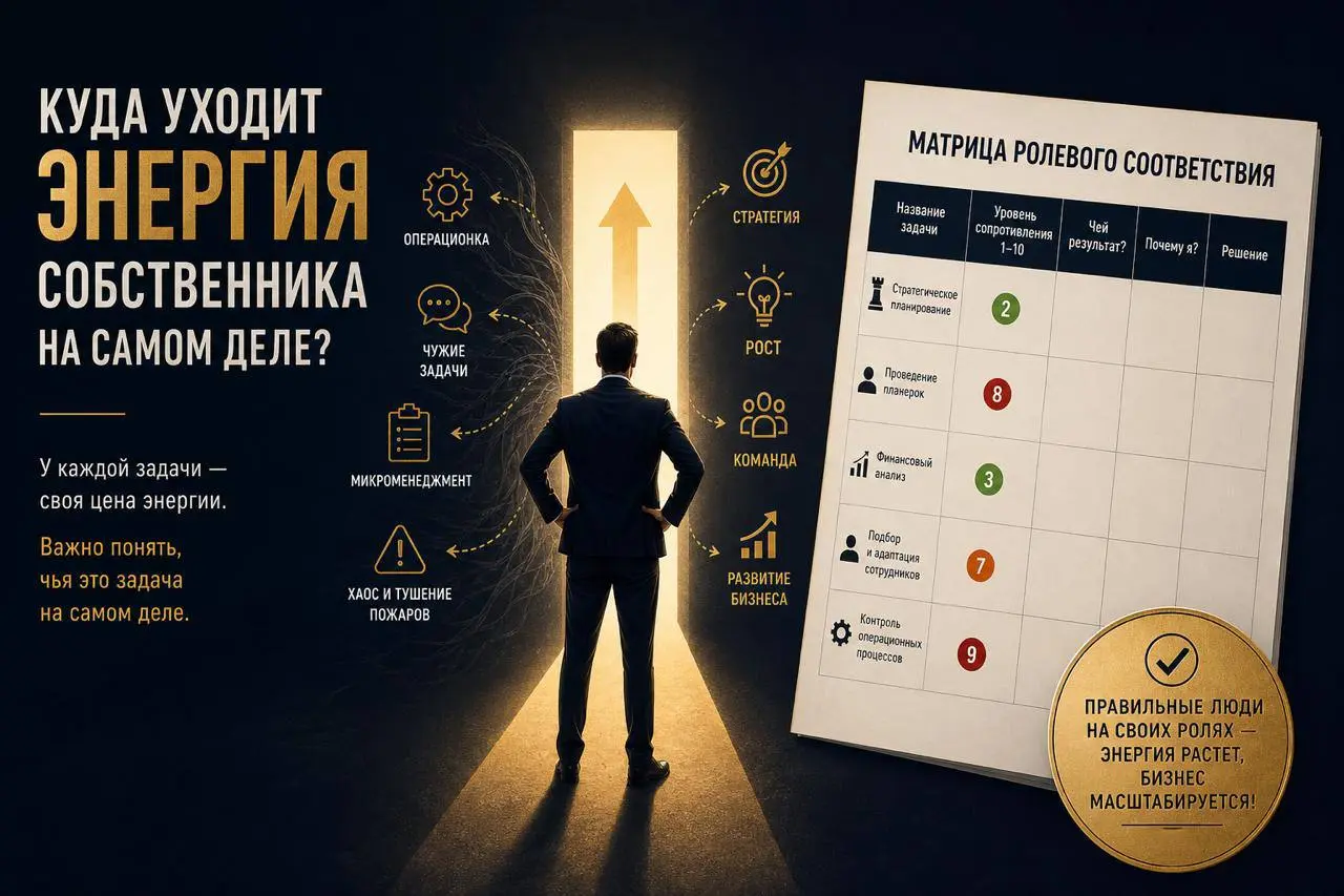 Матрица ролевого соответствия
В посте «Куда на самом деле уходит энергия собственника?» я поднимала тему соответствия задач руководителя его природному личностному профилю | Сетка — социальная сеть от hh.ru