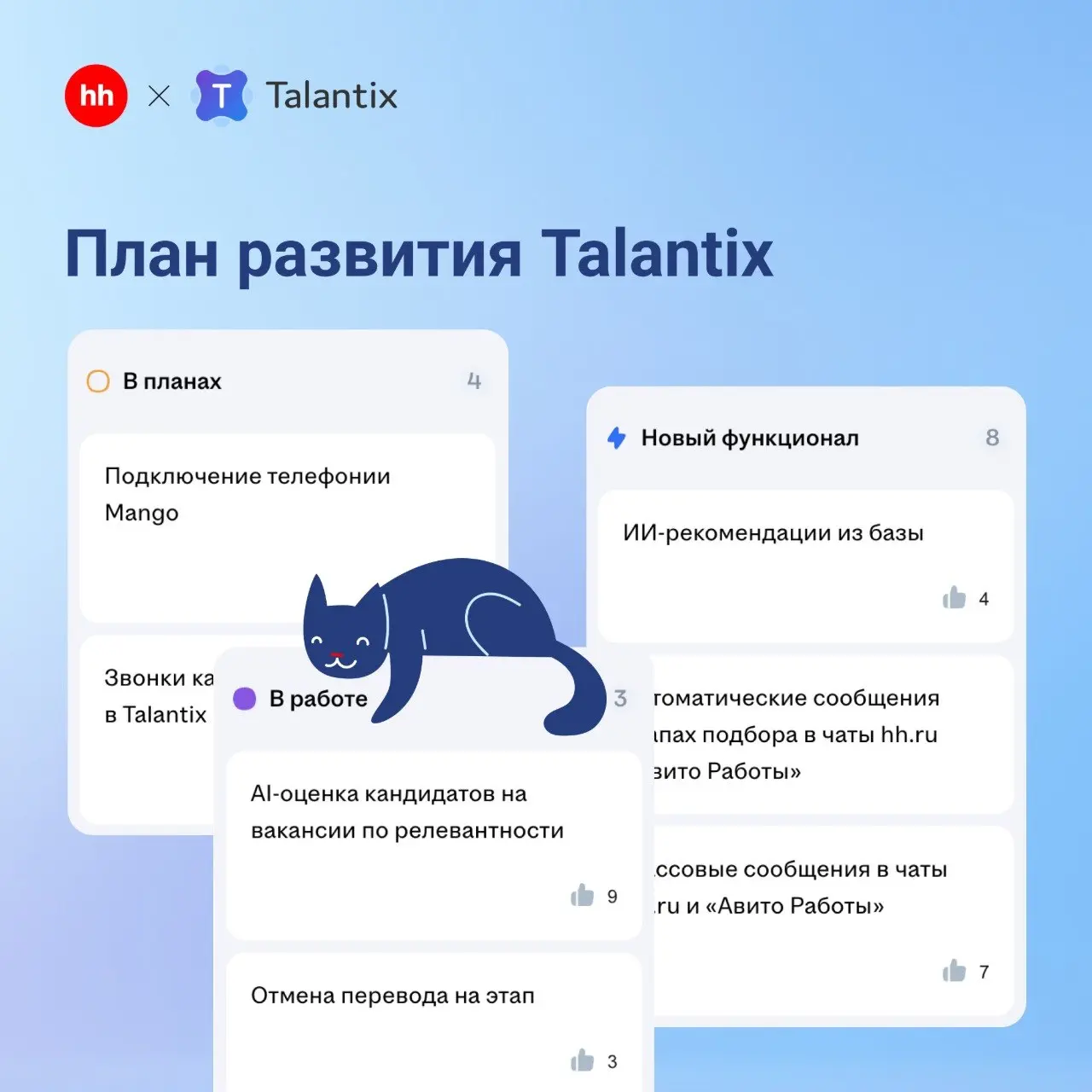Правда или миф: планы развития Talantix можно посмотреть в любой момент
Наша команда регулярно развивает сервис, чтобы упростить рутинные задачи рекрутеров и помочь быстрее закрывать вакансии | Сетка — социальная сеть от hh.ru