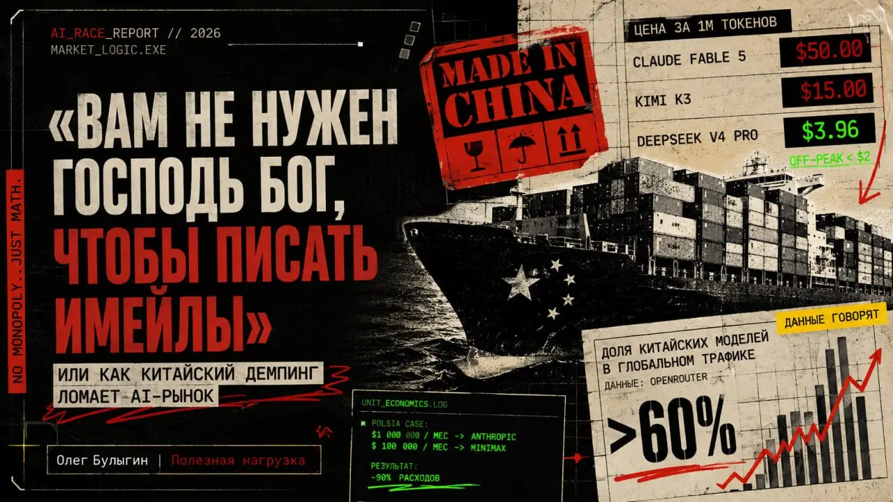 «Вам не нужен Господь Бог, чтобы писать имейлы» или как китайский демпинг ломает AI-рынок ☕️
Недавно писал про то, как Китай строит гигаваттные кластеры на своем кремнии и дистиллирует всё, что не при... | Сетка — социальная сеть от hh.ru