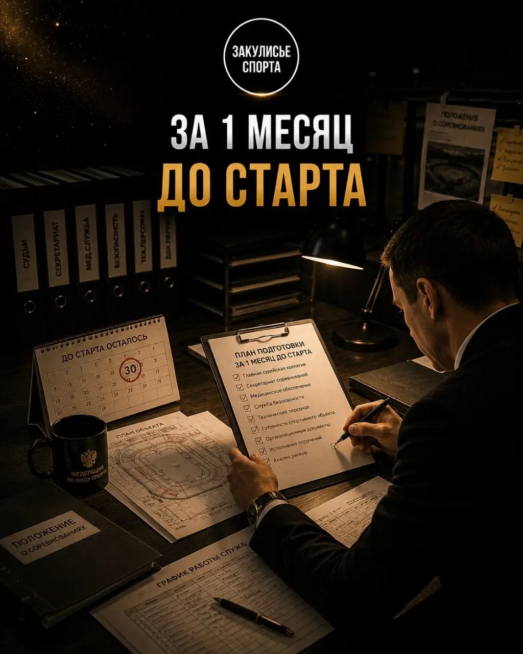 ЗА 1 МЕСЯЦ ДО СТАРТА🏆
📌Именно за месяц начинается этап финального контроля готовности. Главная задача организатора — убедиться, что соревнования действительно готовы к проведению | Сетка — социальная сеть от hh.ru