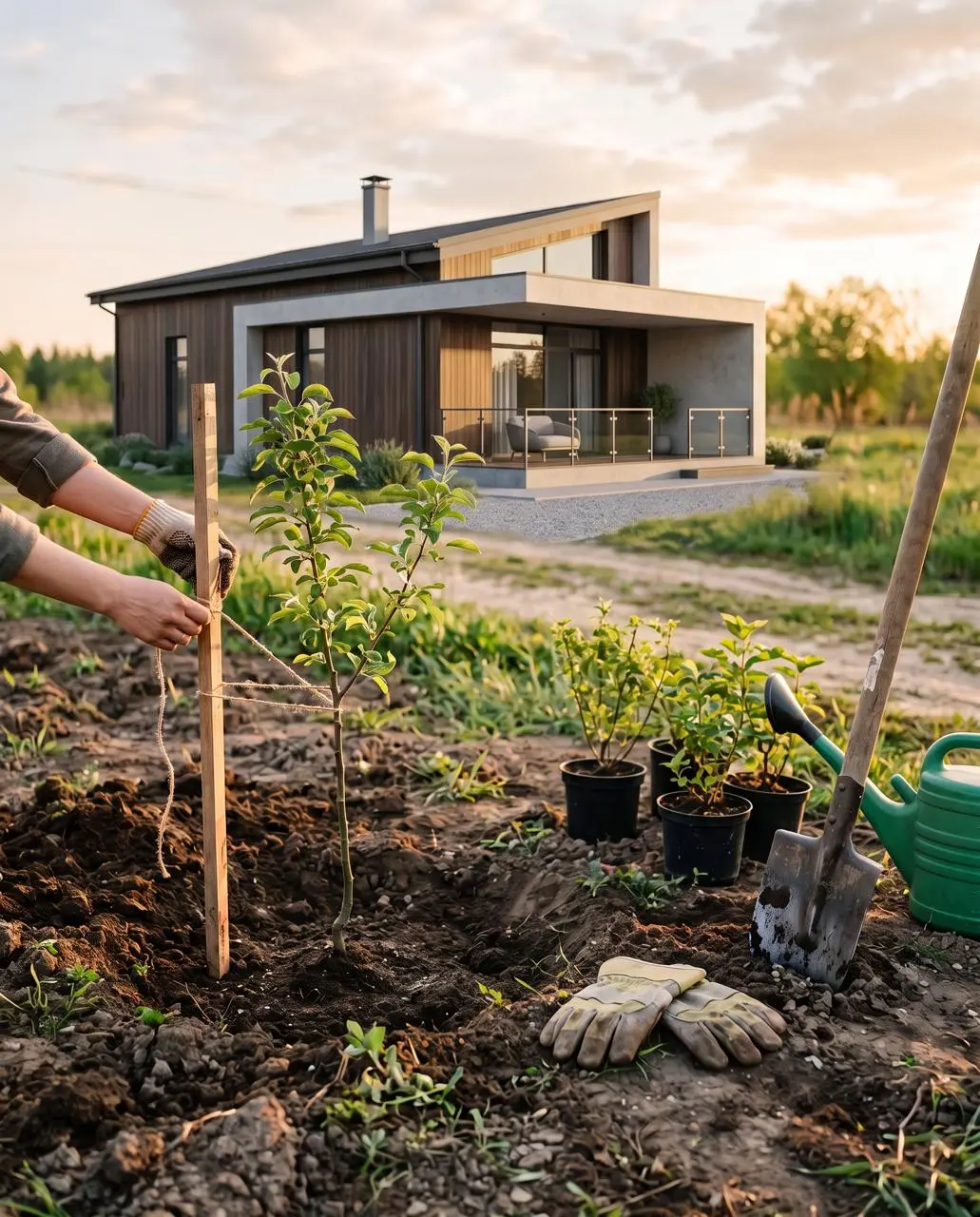 🌳 Что посадить на участке в первый год
Когда дом построен, хочется сразу оформить двор.
Начните с деревьев
Крупные деревья и живая изоляция от соседей набирают объём годами | Сетка — социальная сеть от hh.ru
