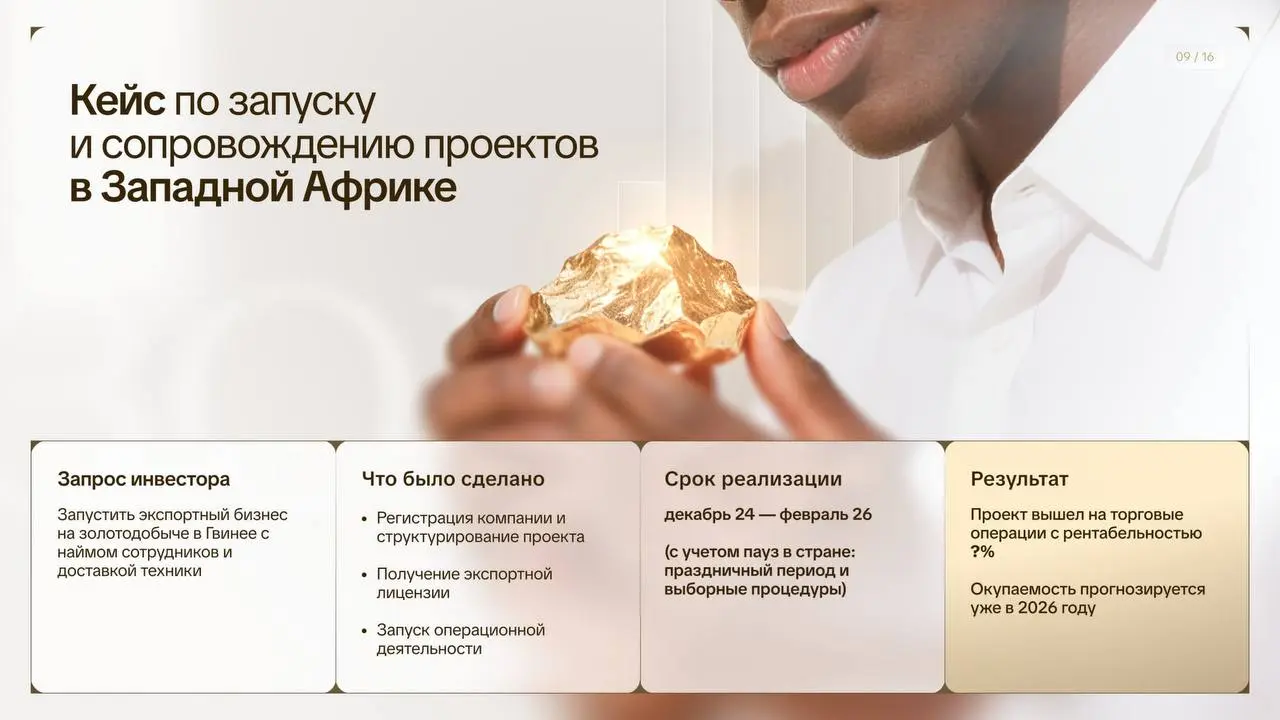 Как упаковать консалтинг, если до этого все продавалось устно?
Владислав Докучаев больше 10 лет запускает золотодобывающие и экспортные проекты в Западной Африке | Сетка — социальная сеть от hh.ru