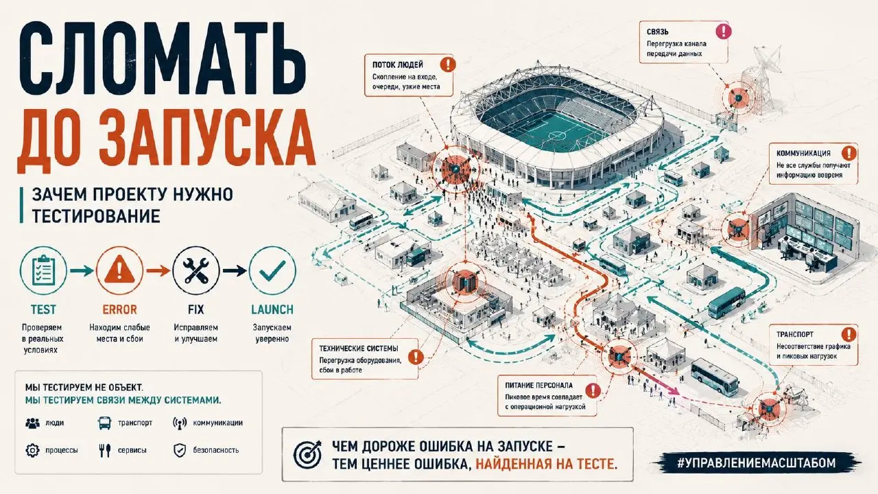 Тестовые соревнования нужны не для того, чтобы доказать, что всё работает
Есть одна опасная фраза перед запуском большого проекта:
«Мы всё проверили».
Объект готов.
Регламенты написаны | Сетка — социальная сеть от hh.ru