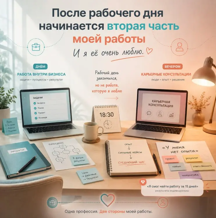 Иногда после рабочего дня начинается вторая часть моей работы. И я её тоже очень люблю.
Сейчас у меня самой идёт адаптация в новой компании | Сетка — социальная сеть от hh.ru