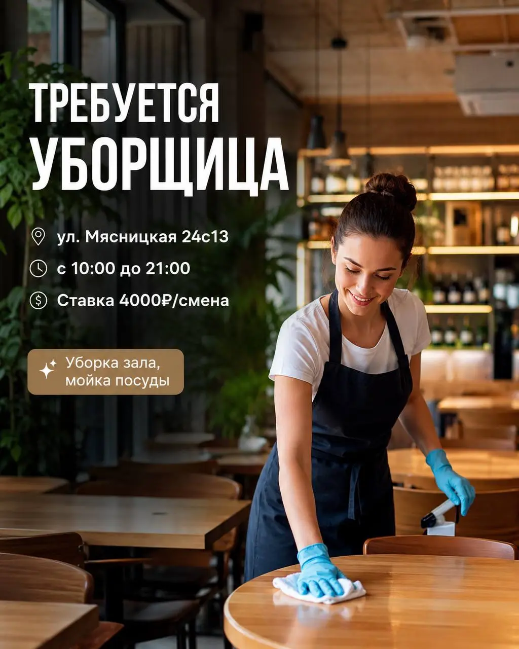 УБОРЩИЦА
От 4 000₽/смена
Прямой работодатель
• Москва, ул. Мясницкая 24с13
• Клининг и бытовые услуги
• +79017153801
Полное описание вакансии размещено в Телеграм и Макс | Сетка — социальная сеть от hh.ru