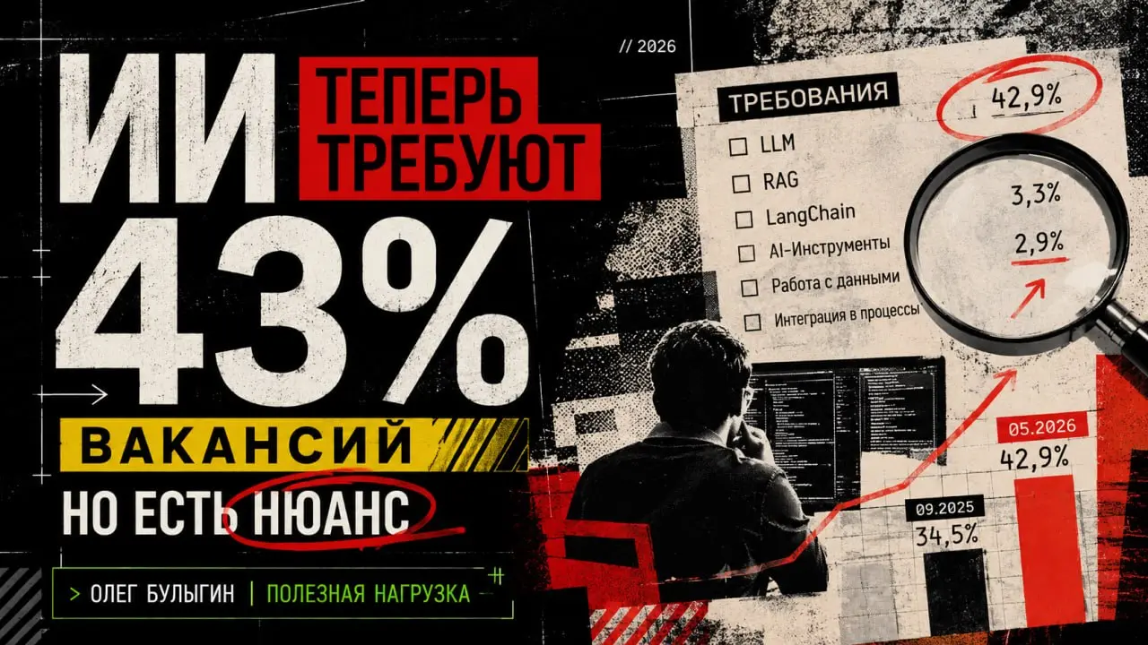 ИИ теперь требуют в 43% вакансий, но есть нюанс 📉
Помните, я рассказывал про эпидемию ИИ-балаболов, где 63% соискателей признались во вранье о своих навыках работы с нейросетками, и путешественников в... | Сетка — социальная сеть от hh.ru