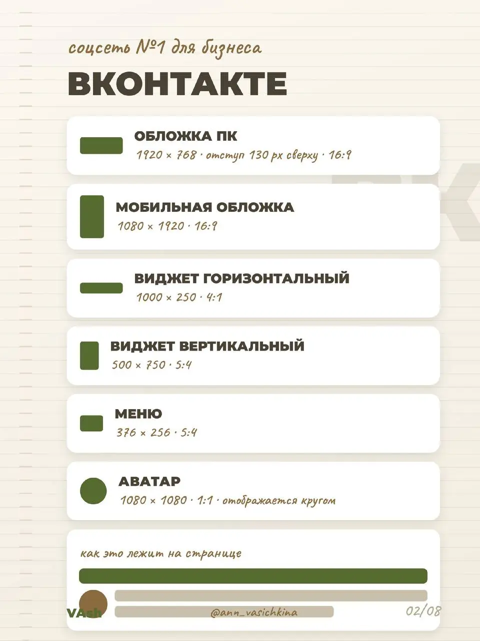 Гайд-шпаргалка по размерам
Сохрани, чтобы не гуглить.
Актуальные размеры для 5 соцсетей: обложки, аватары, посты, сторис, виджеты. Всё, чем пользуюсь сама.
Форматы меняются чаще, чем кажется | Сетка — социальная сеть от hh.ru