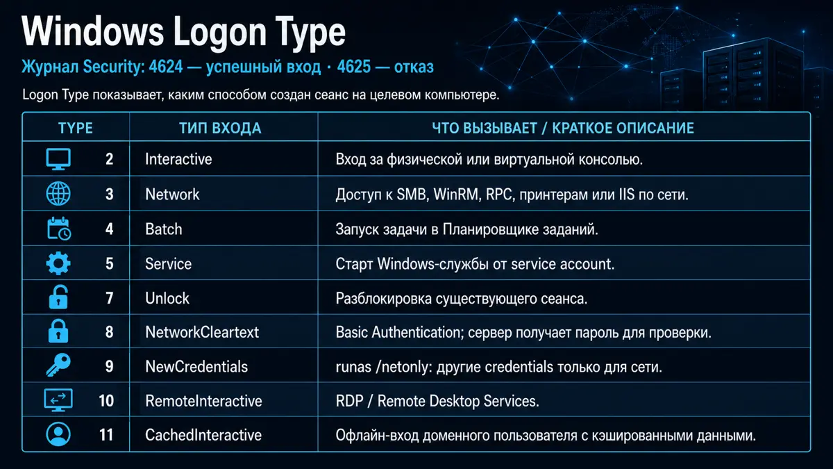 Шпаргалка: Logon Type Windows | Сетка — социальная сеть от hh.ru