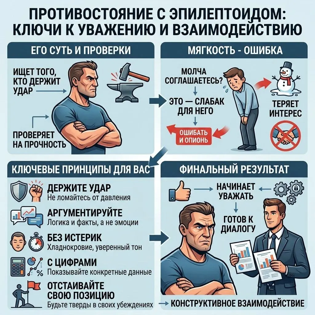 Ему нужен оппонент, который не боится отстаивать своё мнение, но делает это по правилам.
Как распознать эпилептоида:
— Говорит чётко, медленно, с расстановкой.
— Одежда опрятная, консервативная | Сетка — социальная сеть от hh.ru