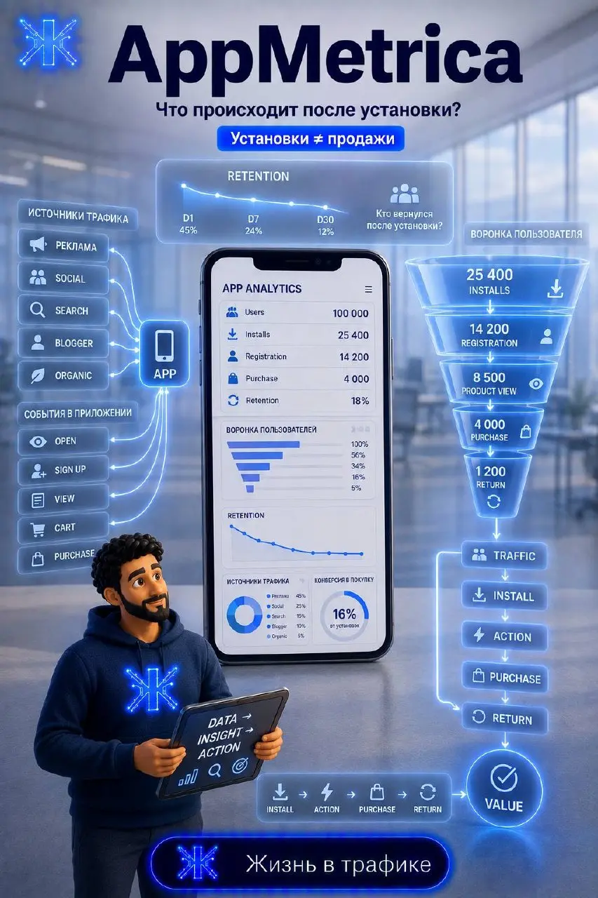 ⚡️⚡️⚡️AppMetrica: зачем она нужна бизнесу?
Допустим, у компании есть приложение.
В него вложили деньги:
разработка
реклама
дизайн
поддержка
Пользователи скачивают приложение | Сетка — социальная сеть от hh.ru