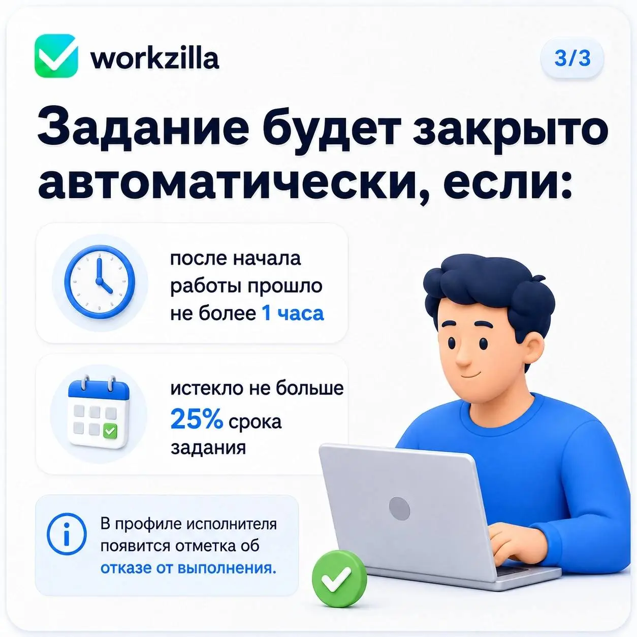 🕐 В первый час после запуска задания в работу исполнитель может отменить его через Взаимоотказ, если понимает, что не справится. | Сетка — социальная сеть от hh.ru