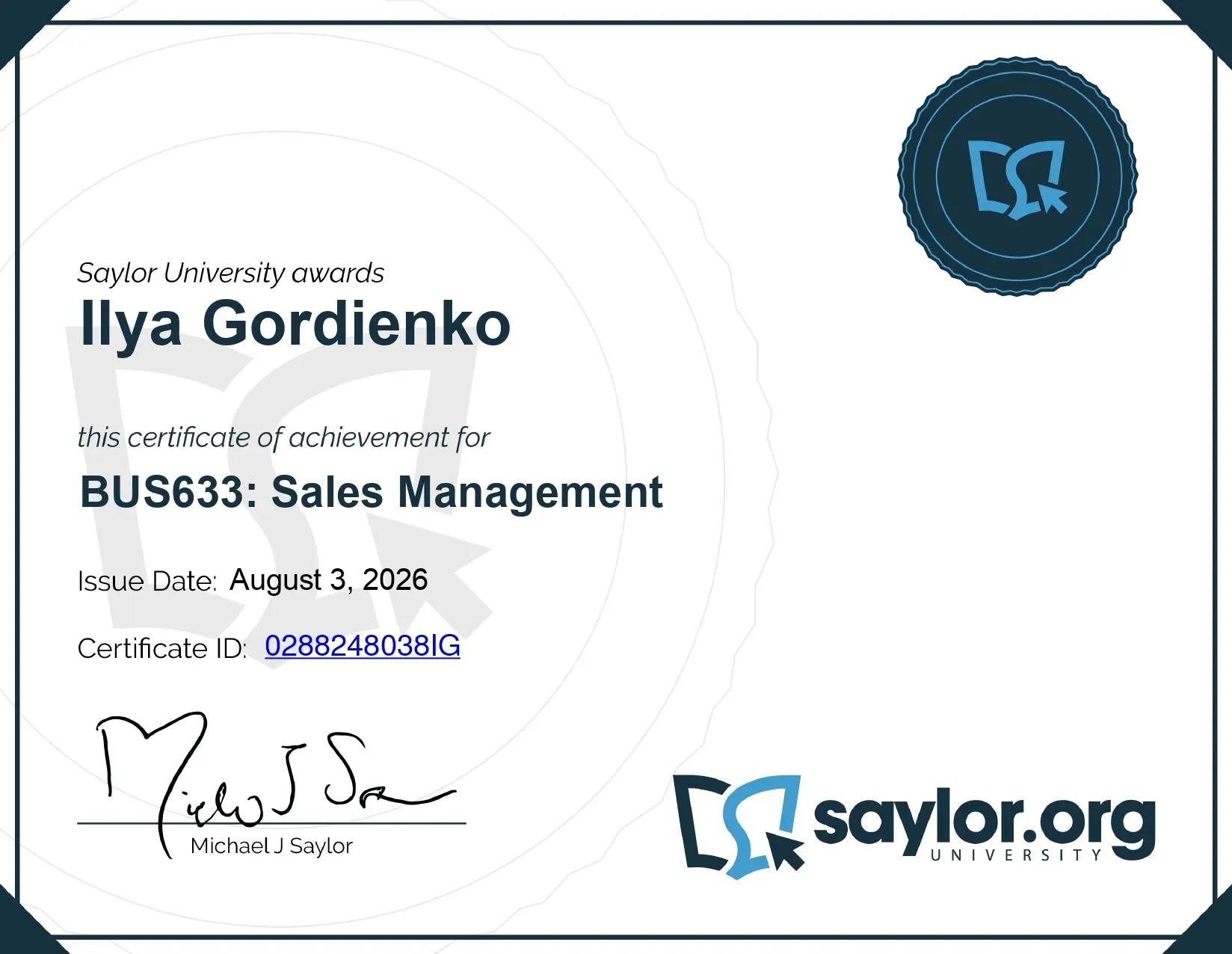 Saylor University - Sales Management Certificate | Сетка — социальная сеть от hh.ru