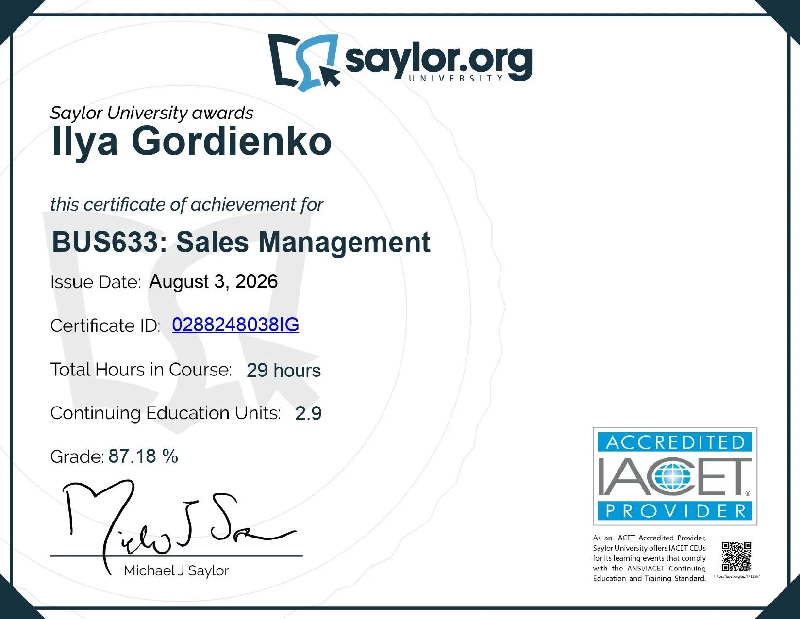 Saylor University - Sales Management Certificate | Сетка — социальная сеть от hh.ru