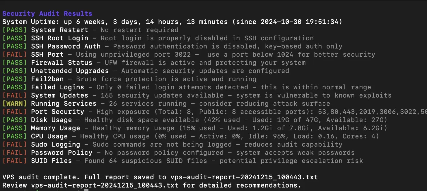 vps-audit
Это легковесный Bash-скрипт для аудита безопасности и производительности виртуальных частных серверов (VPS) | Сетка — социальная сеть от hh.ru