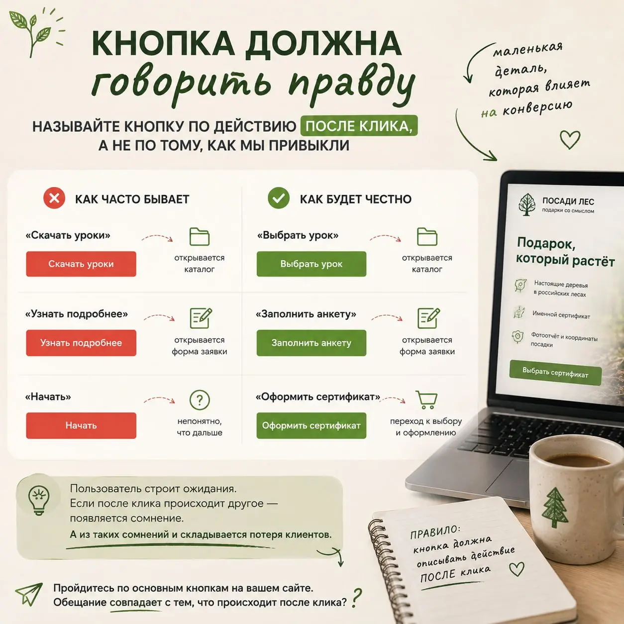 Маленькая деталь на сайте, которая теперь страшно меня раздражает. Кнопки, которые врут 😅
Например:
«Скачать урок» → открывается каталог.
«Узнать подробнее» → открывается форма заявки | Сетка — социальная сеть от hh.ru