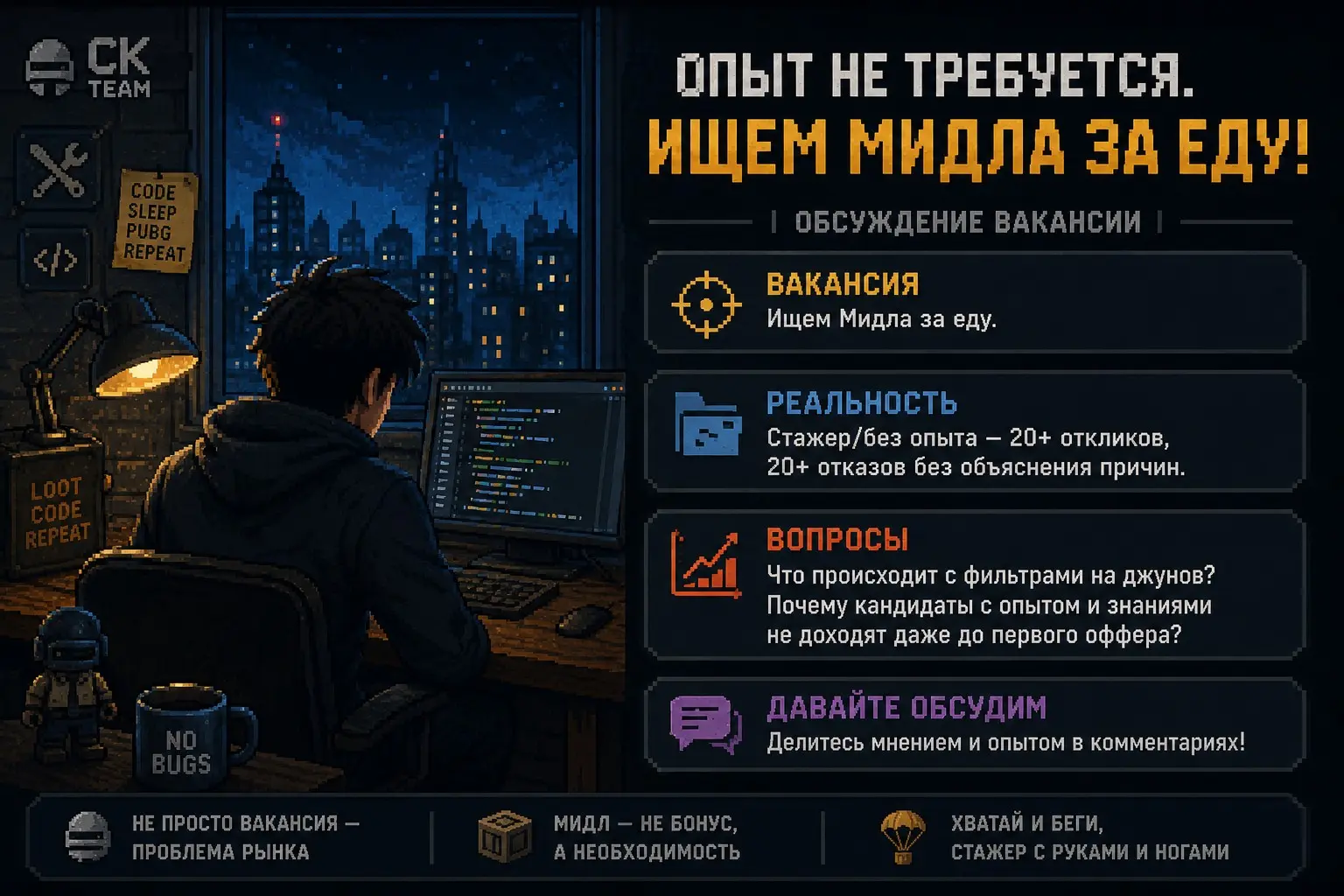 Вакансия: «Опыт не требуется». Реальность: ищем Мидла за еду | Сетка — социальная сеть от hh.ru