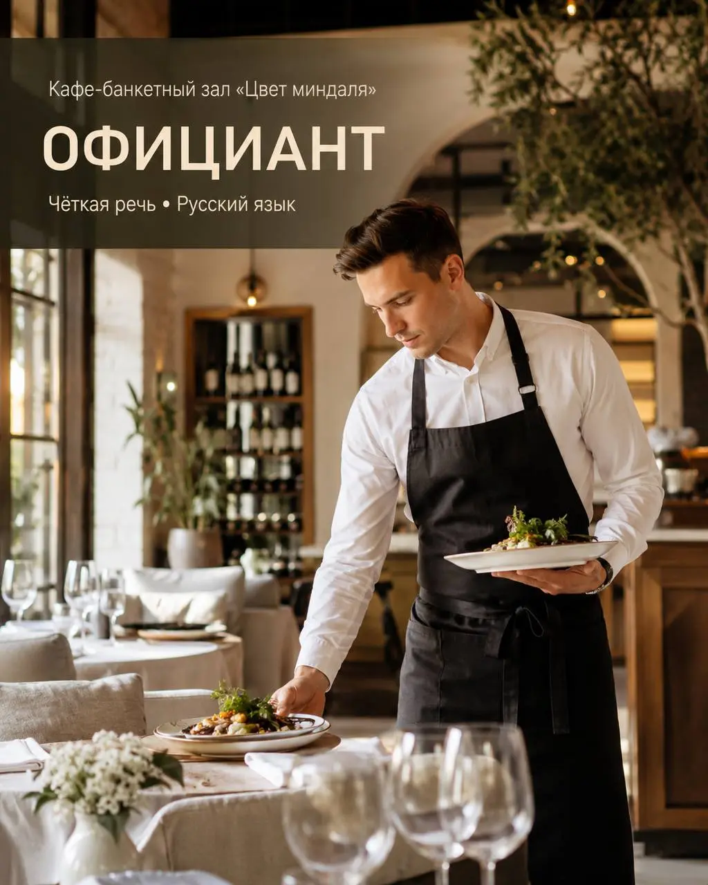 ОФИЦИАНТ
От 150 000₽
Цвет миндаля
• Москва, м. Новокосино, Носовихинское шоссе, 27
• Рестораны/Кафе
• +79260357913
Полное описание вакансии размещено в Телеграм и Макс | Сетка — социальная сеть от hh.ru