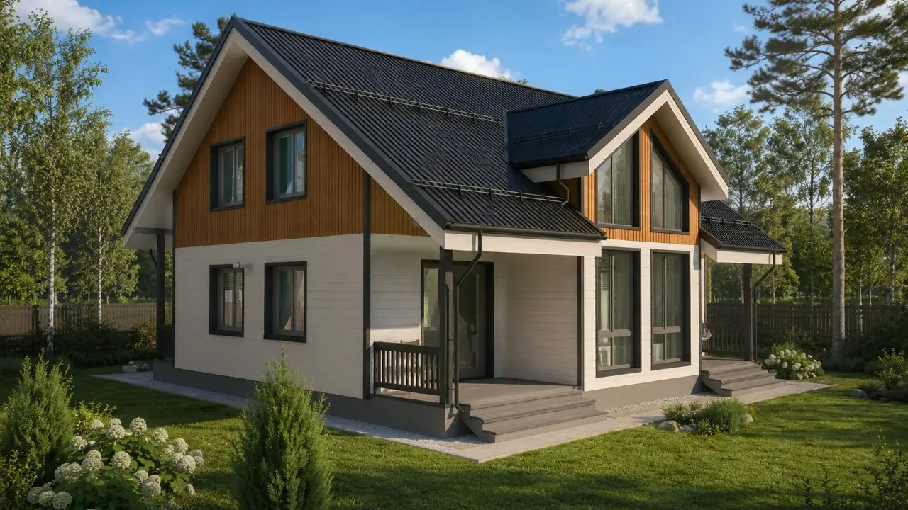 🏠 ЭВЕРЕСТ К188-2 — каркасный дом со вторым светом
Просторное пространство для всей семьи. Двухэтажный дом с двухскатной крышей, третьим фронтоном, вторым светом, террасами, крыльцом и балконом | Сетка — социальная сеть от hh.ru