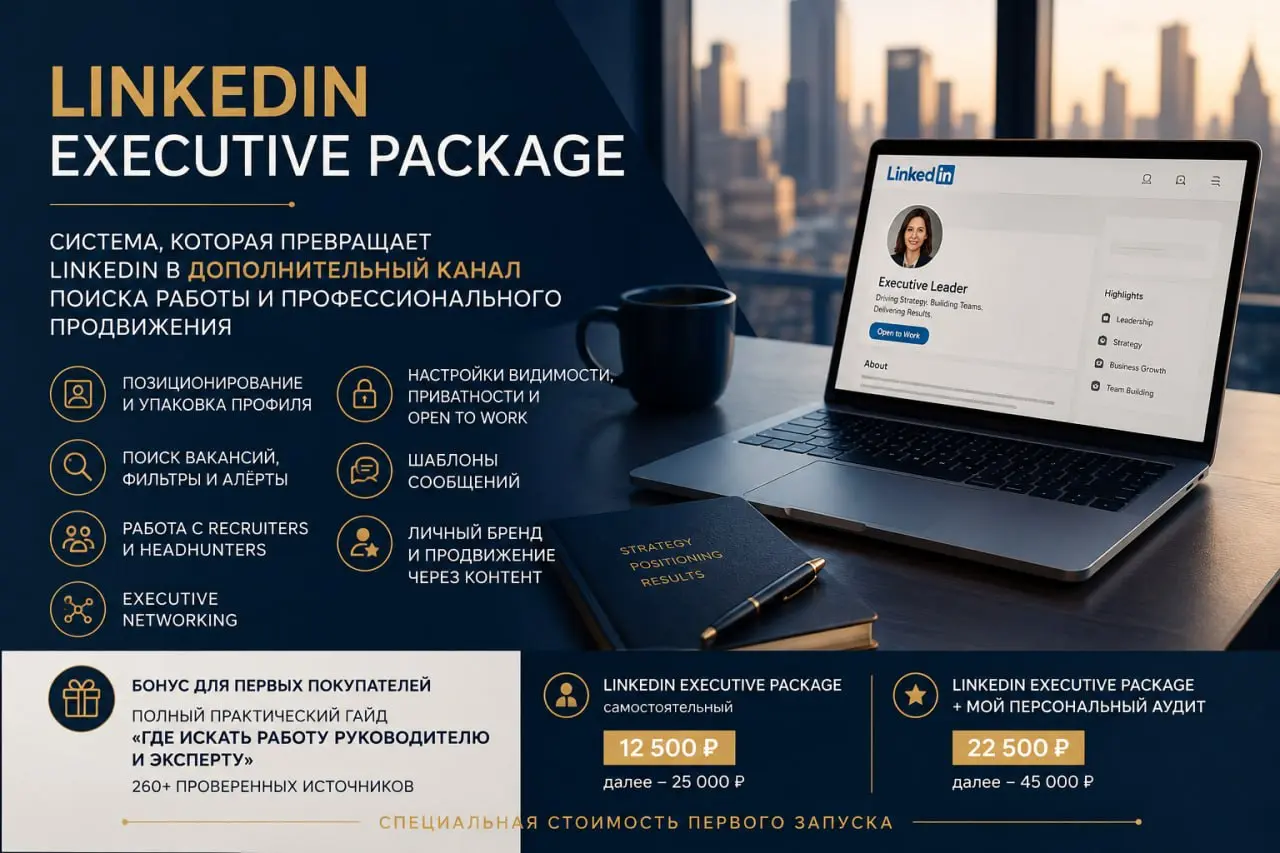 LinkedIn Executive Package — открываю доступ
В двух предыдущих постах я рассказывала, почему снова возвращаю LinkedIn в карьерные стратегии руководителей и экспертов и почему просто заполненный профил... | Сетка — социальная сеть от hh.ru