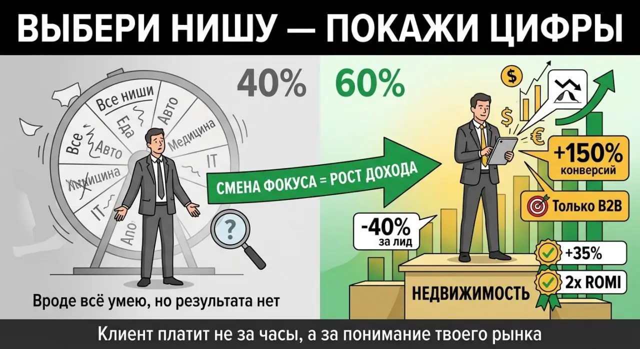 «Универсалы» уходят в прошлое. Почему в 2026 году клиент платит только за цифры и узкий профиль 🔥📈
Если вы до сих пор в резюме пишете «Ведение рекламы во всех нишах» — вы теряете деньги. Серьёзно | Сетка — социальная сеть от hh.ru