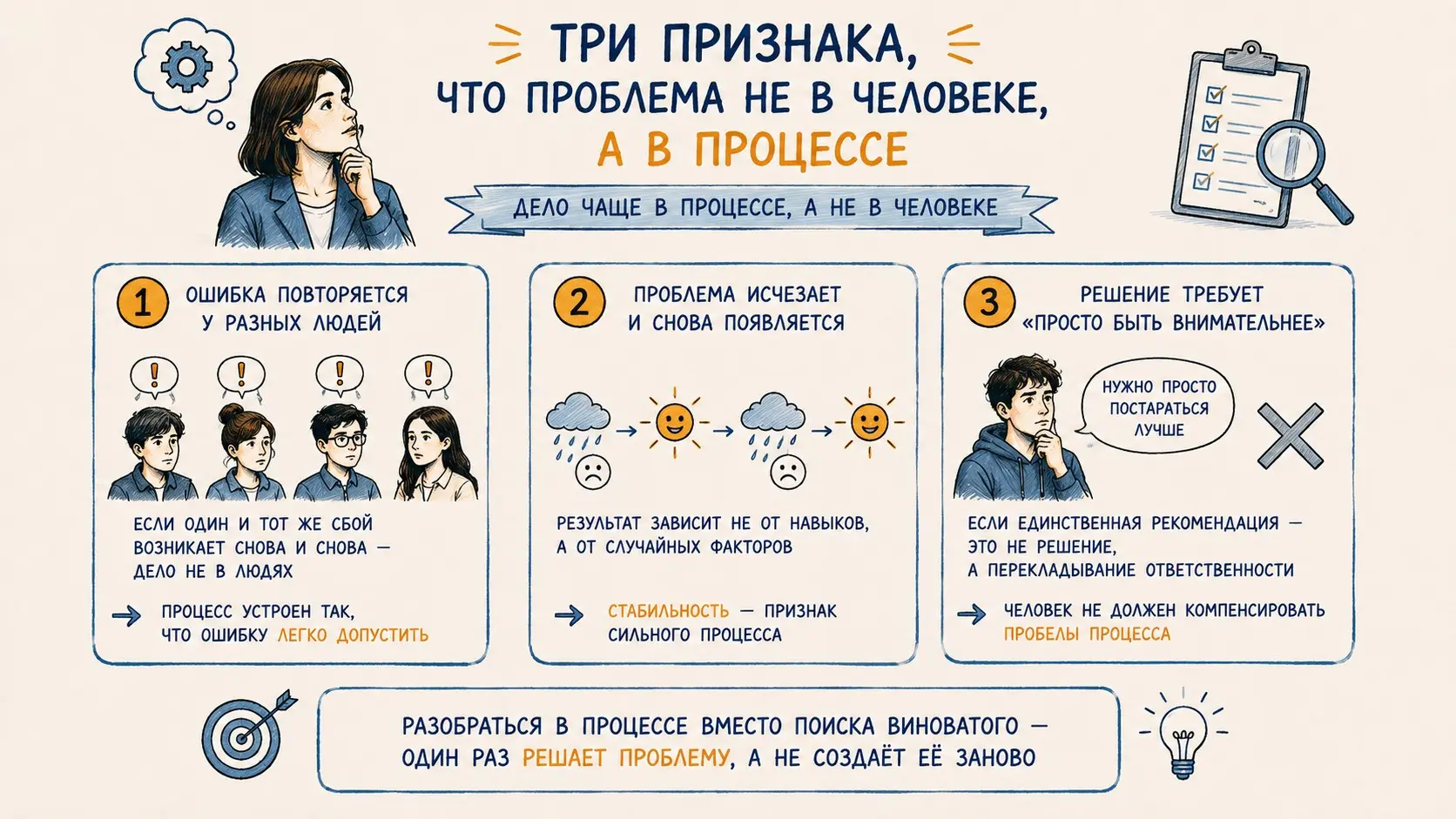 Три признака, что проблема не в человеке, а в процессе | Сетка — социальная сеть от hh.ru