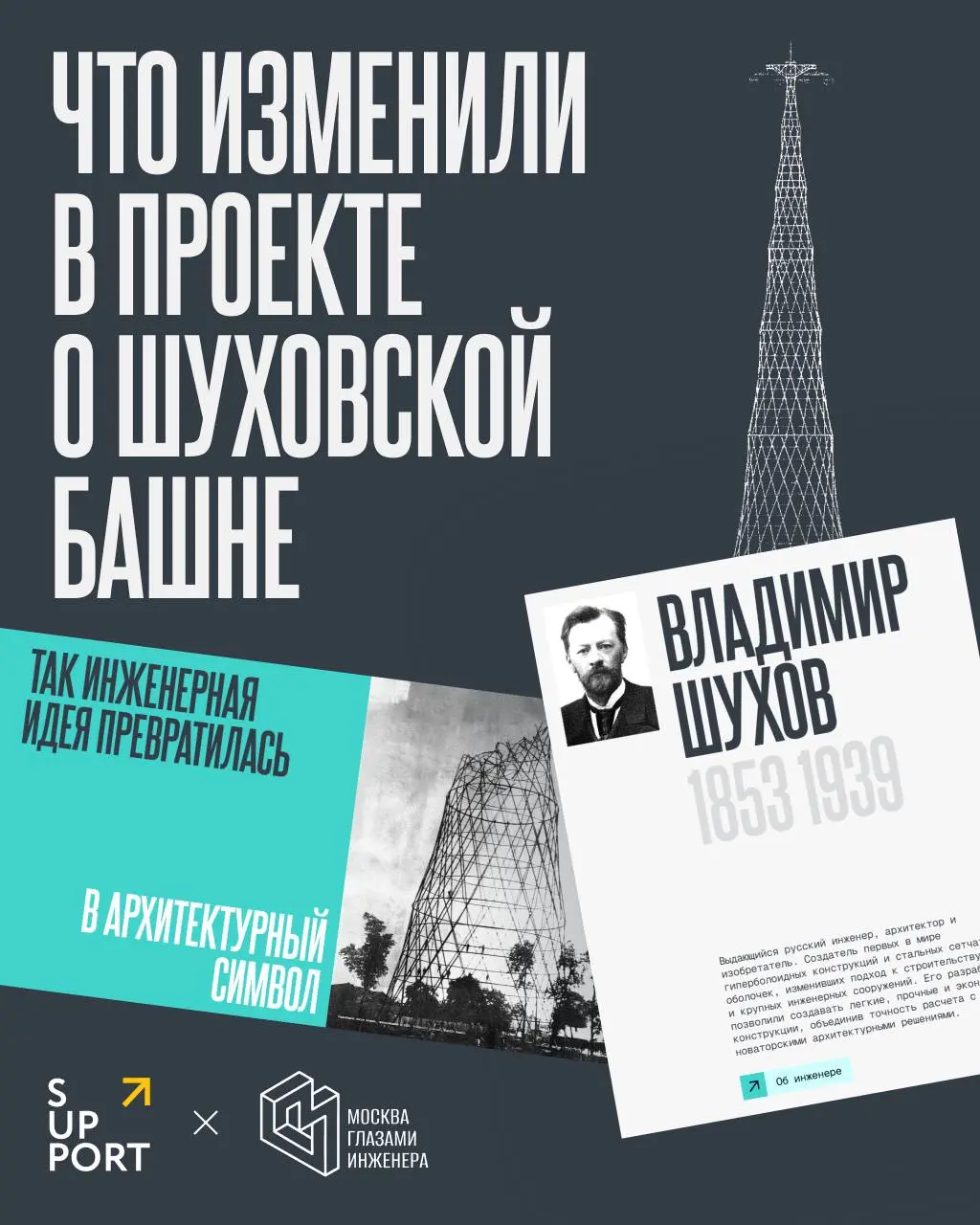 ✔️ Как рассказать о Шухове тому, кто никогда не интересовался инженерией?
Мы не хотели превращать сайт в энциклопедию. Шуховская башня – сложнейший инженерный объект | Сетка — социальная сеть от hh.ru