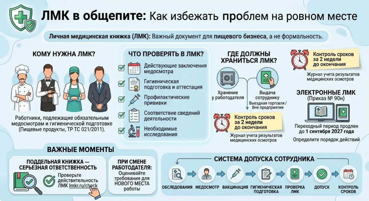 ЛМК в общепите: Как избежать проблем на ровном месте
Личная медицинская книжка (ЛМК) — это не просто формальность, а важный документ для пищевого бизнеса | Сетка — социальная сеть от hh.ru