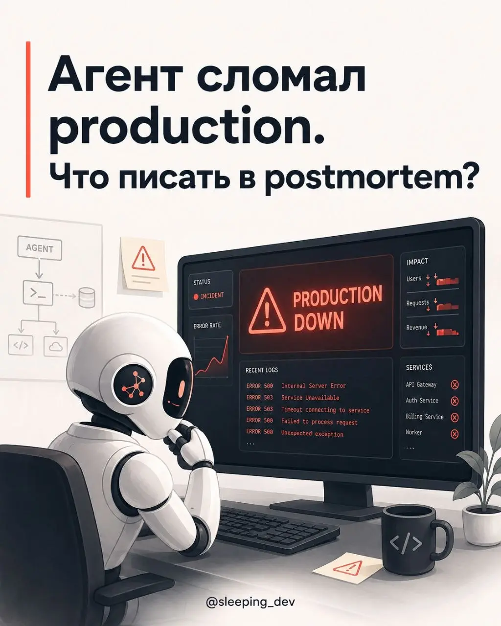 Агент сломал production. Что писать в postmortem?
Допустим, AI-агент изменил конфигурацию, запустил не ту команду или удалил данные. Production лежит | Сетка — социальная сеть от hh.ru
