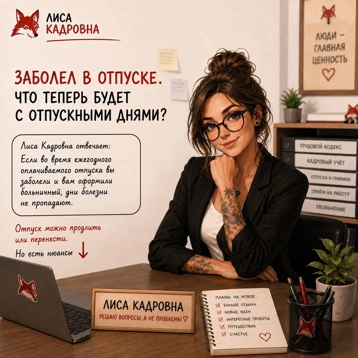 Заболел в отпуске.
Что теперь будет с отпускными днями?
🦊 Лиса Кадровна отвечает:
🩺 Если во время ежегодного оплачиваемого отпуска вы заболели и вам оформили больничный, дни отпуска не пропадают | Сетка — социальная сеть от hh.ru