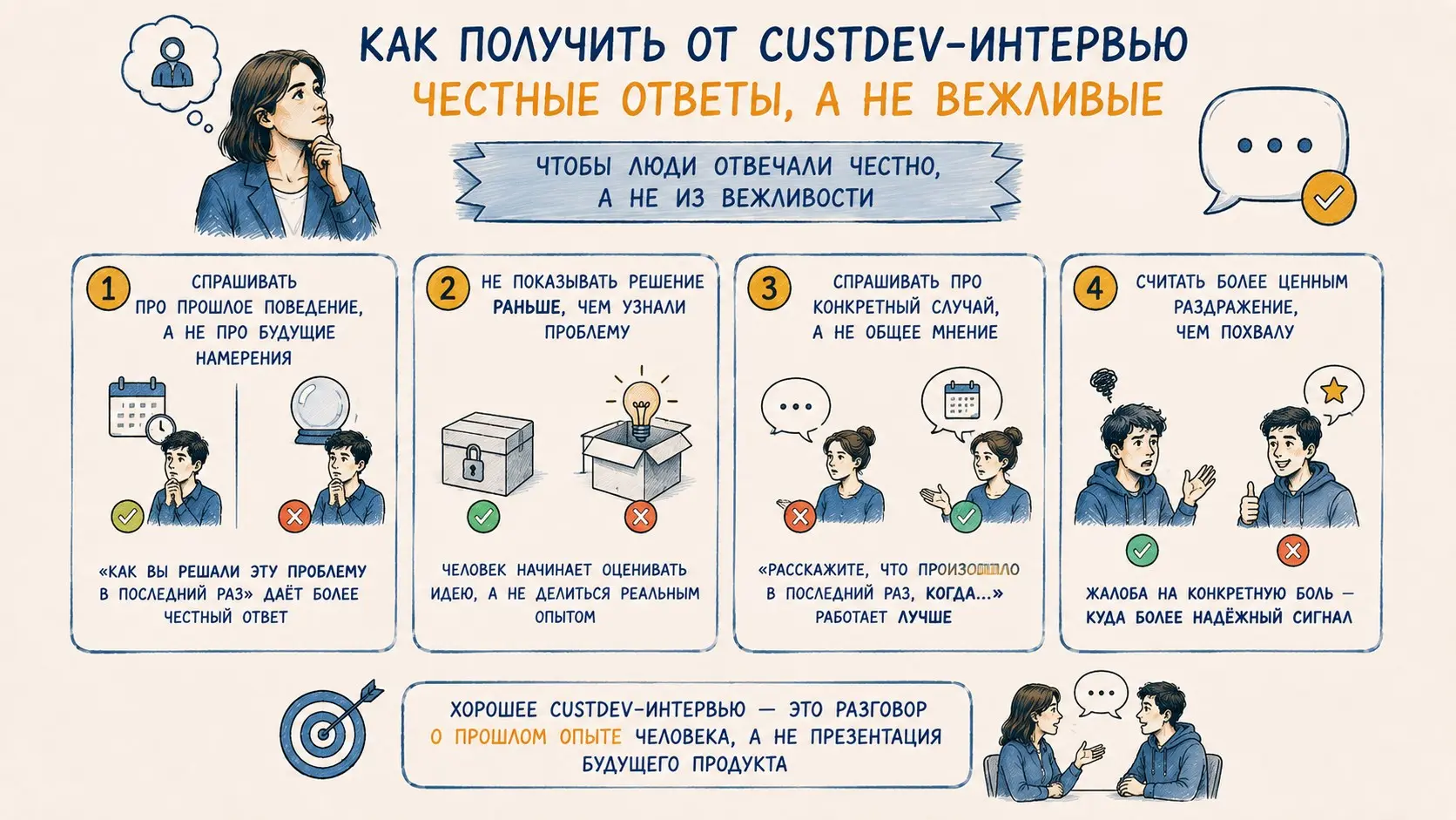 Как получить от custdev-интервью честные ответы | Сетка — социальная сеть от hh.ru