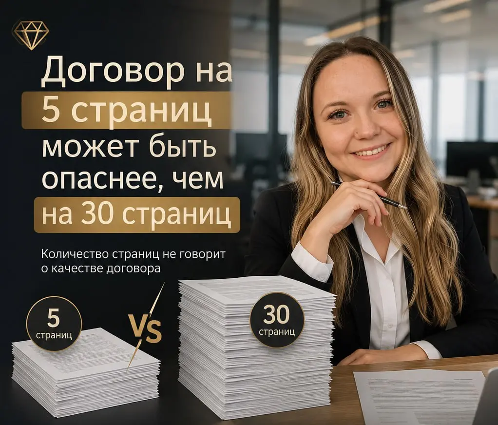 💎 Договор на 5 страниц может быть опаснее договора на 30
Иногда клиенты присылают мне договор и говорят:
Екатерина, здесь всего 5 страниц | Сетка — социальная сеть от hh.ru