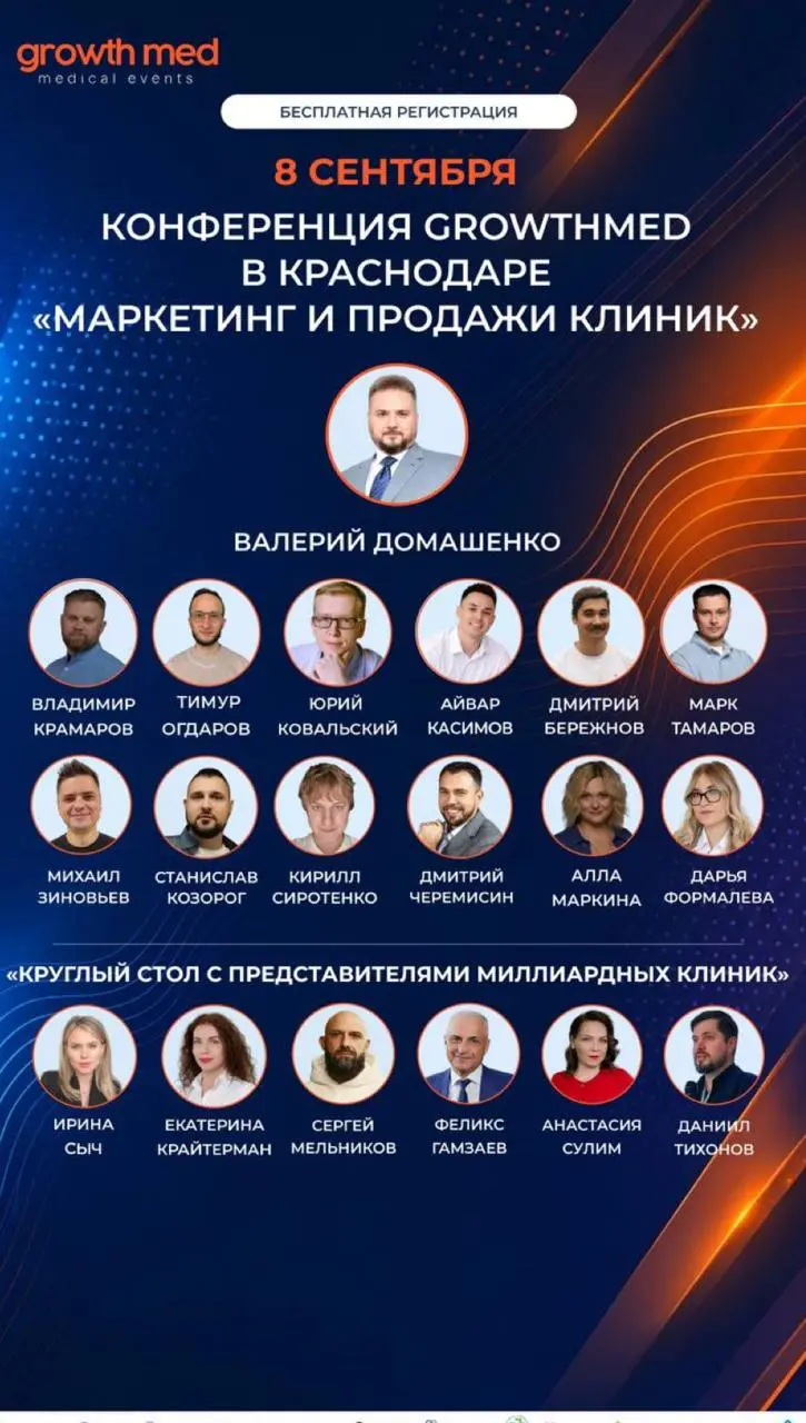 Коллеги! Рад сообщить, что 8 Сентября, буду выступать на конференции GrowthMED  в Краснодаре с темой
"Интеграция digital-маркетинга и бизнес-процессов клиники как драйвер управляемого роста и масштаби... | Сетка — социальная сеть от hh.ru