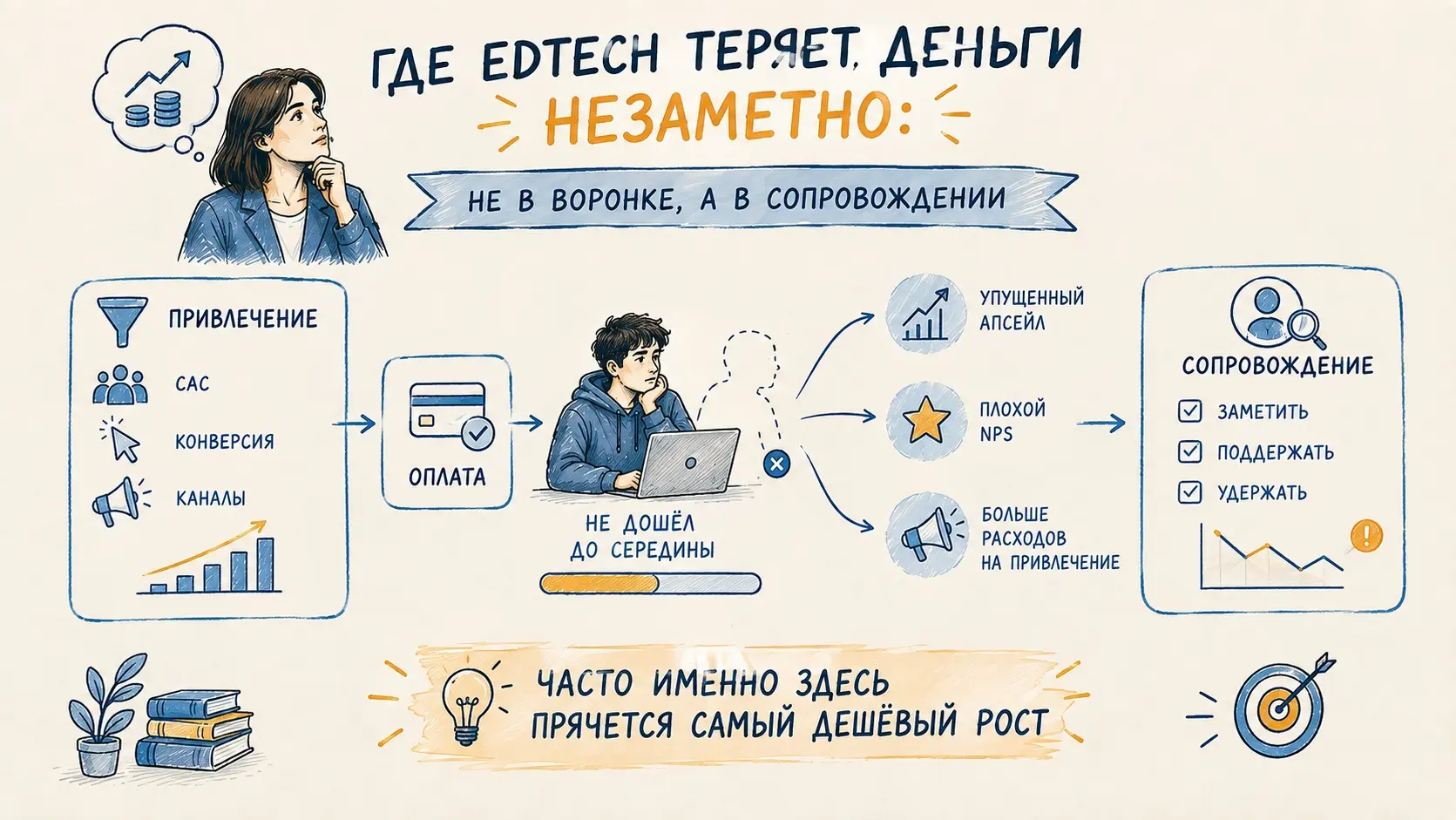 Где EdTech теряет деньги: не в воронке, а в сопровождении | Сетка — социальная сеть от hh.ru