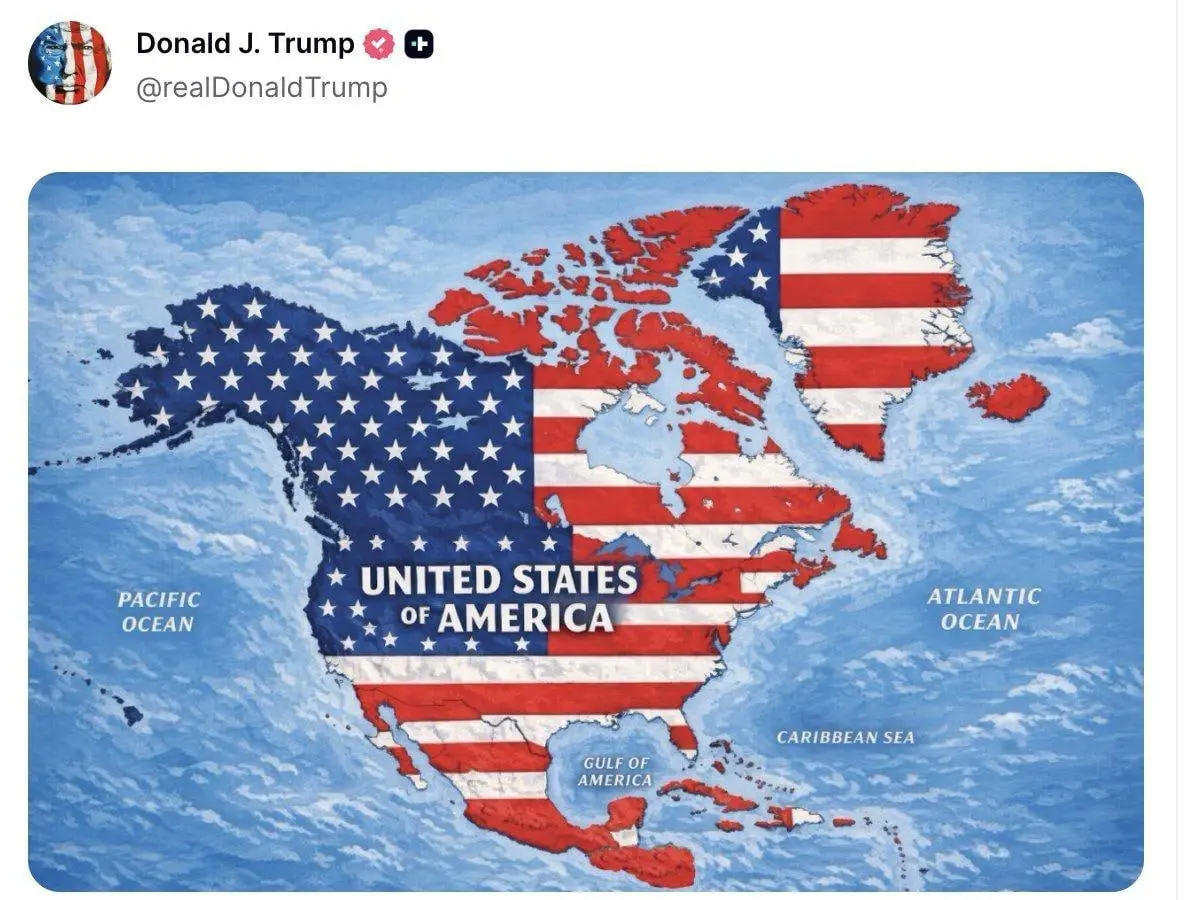 Трамп в Truth Social публикует карту, на которой Канада и Гренландия отмечены как территории США
Публикация размещена на фоне торгового конфликта между Вашингтоном и Оттавой, вылившегося в географичес... | Сетка — социальная сеть от hh.ru