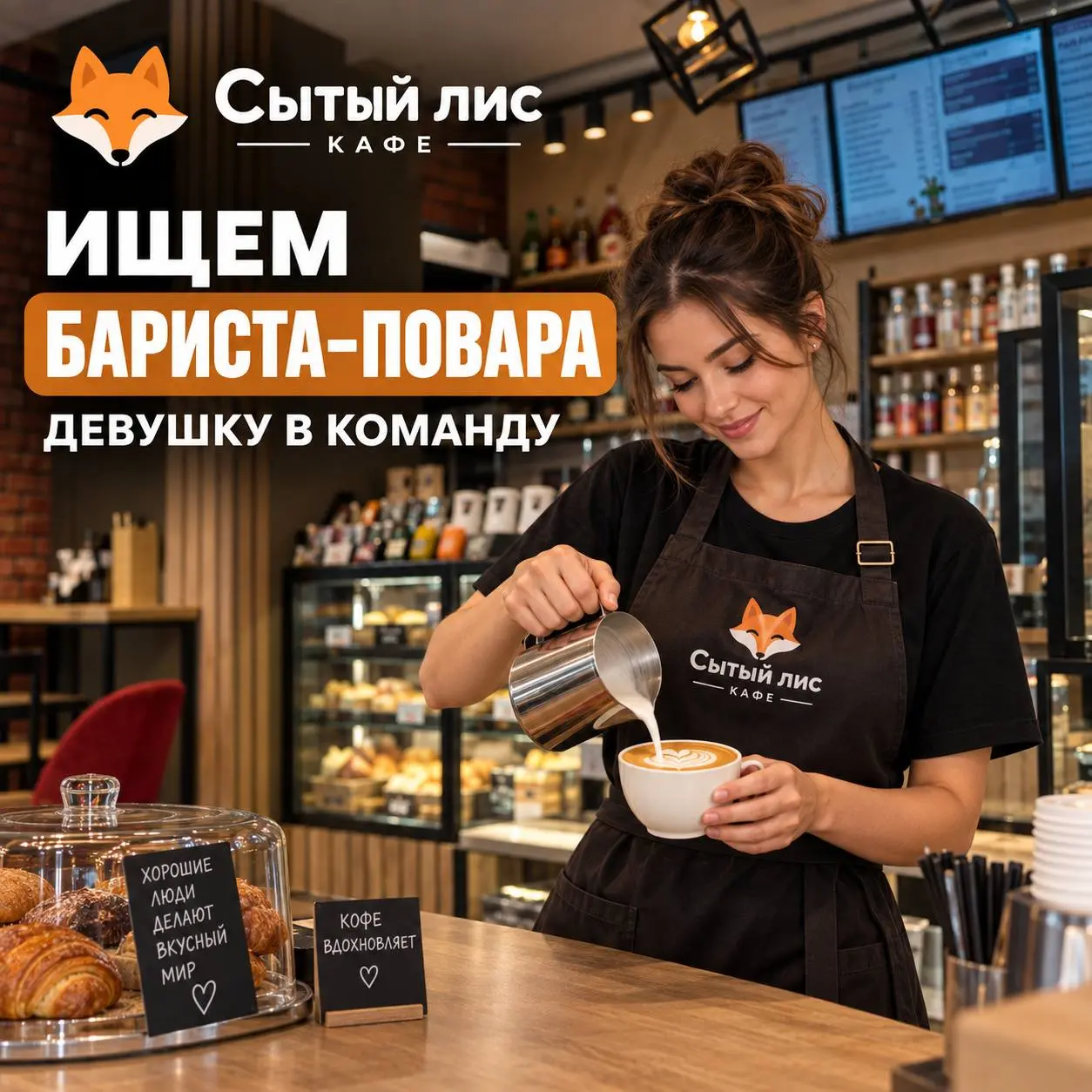 БАРИСТА-ПОВАР
От 4 500₽/смена + % от выручки
Кафе «Сытый лис»
• Москва, м. Раменки, Мичуринский проспект, 34
• Рестораны/Кафе
• +79175995099
Полное описание вакансии размещено в Телеграм и Макс | Сетка — социальная сеть от hh.ru