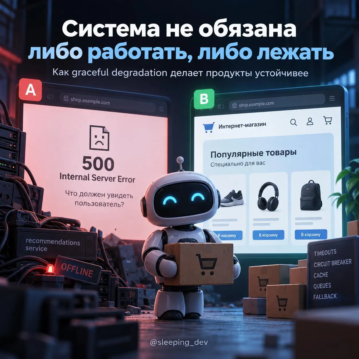Система не обязана либо работать, либо лежать
У интернет-магазина сломался сервис рекомендаций | Сетка — социальная сеть от hh.ru