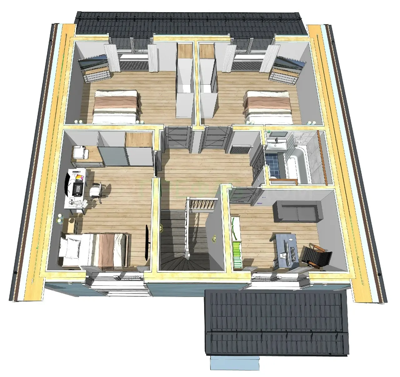 🏡 Большой дом на 5–6 сотках: «Сибиряк К140-2»
Маленький участок — не приговор. Если хочется и дом, и парковку, и баню с газоном — двухэтажка часто выручает | Сетка — социальная сеть от hh.ru