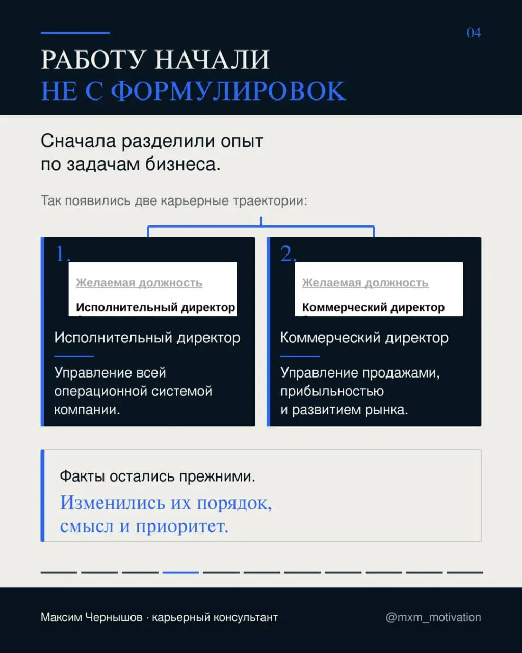 25 лет опыта - ещё не позиционирование
В исходном резюме руководителя конкурировали две цели: исполнительный и коммерческий директор | Сетка — социальная сеть от hh.ru